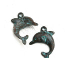 2pc Dolphin charms, Copper Green patina 27mm