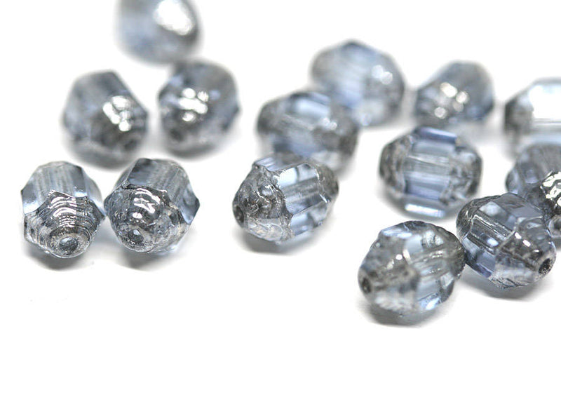 8x6mm Grey Blue cathedral czech glass barrel beads Fire polished 15Pc