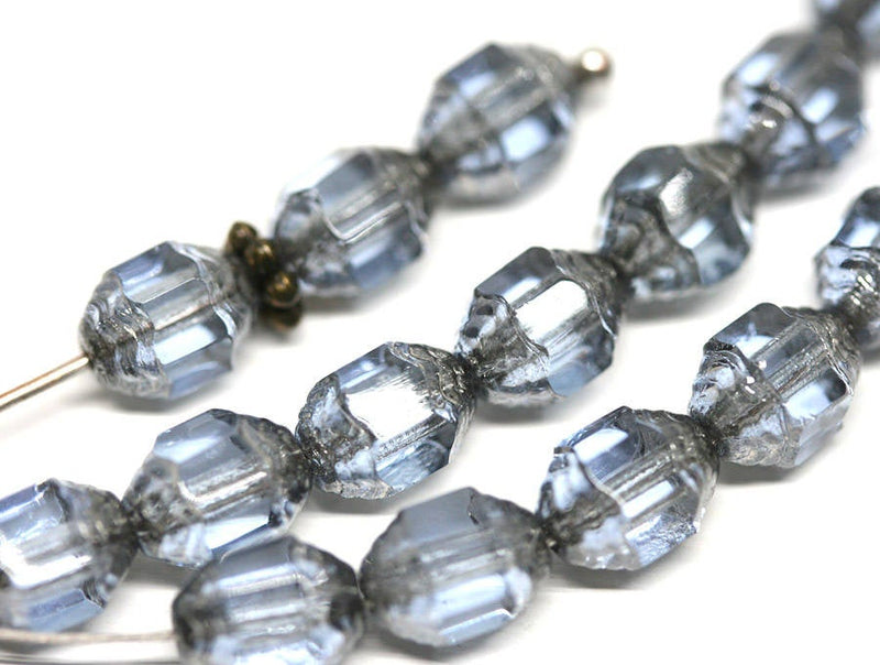 8x6mm Grey Blue cathedral czech glass barrel beads Fire polished 15Pc