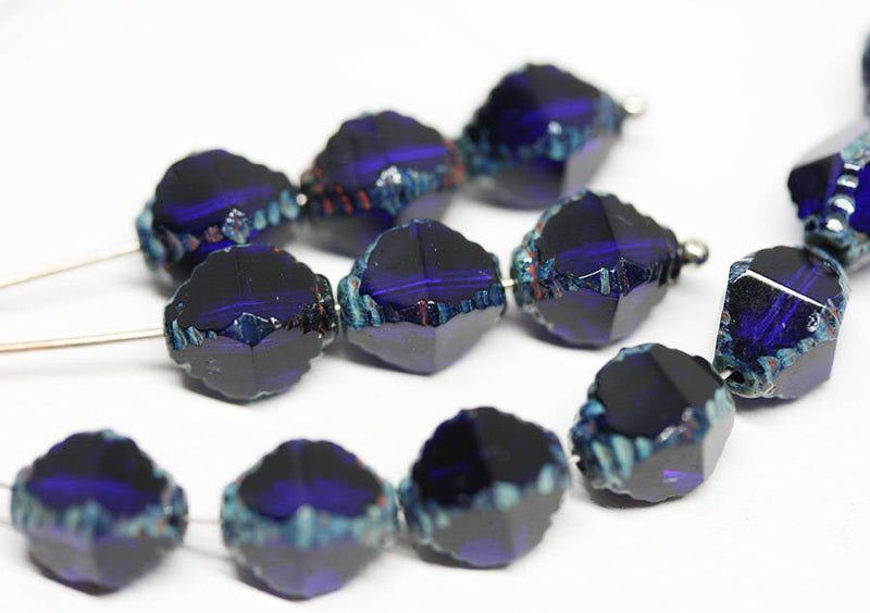 10x8mm Dark Blue Picasso czech glass fire polished beads 8Pc
