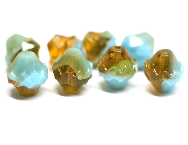 11mm Blue Amber Topaz Baroque czech glass beads Fire polished large bicones 4pc