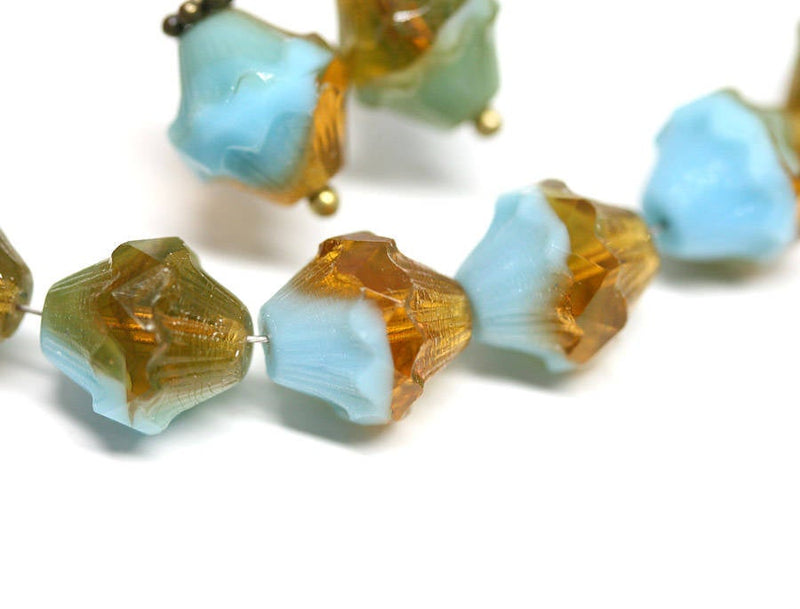 11mm Blue Amber Topaz Baroque czech glass beads Fire polished large bicones 4pc
