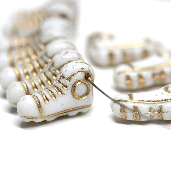 15x9mm White Gold shoe czech glass beads, Sneakers Sport Street wear shoes 15Pc