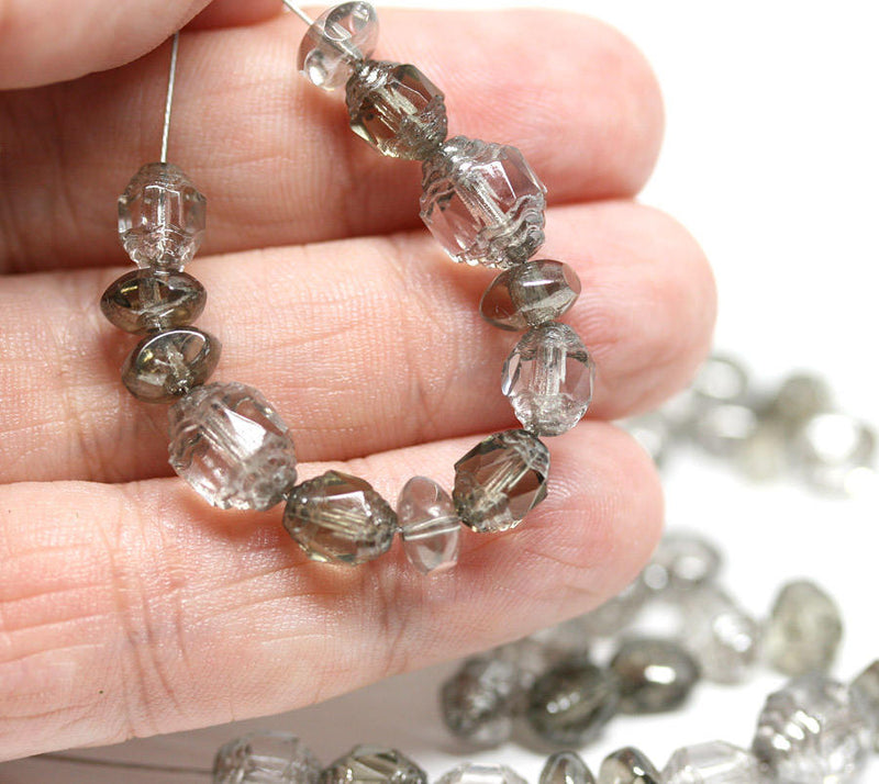 Grey glass beads mix Silver cathedral czech glass barrel beads Fire polished 20g