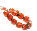 6mm Dark Orange red Cathedral Czech Glass beads fire polished silver ends - 20Pc