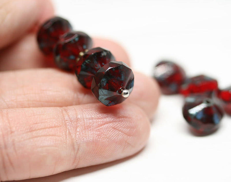 7x11mm Dark red rivoli czech glass beads Garnet Red Saucer - 4Pc