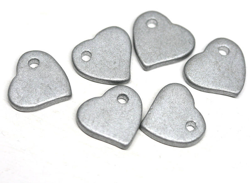 12pc Silver Ceramic heart beads
