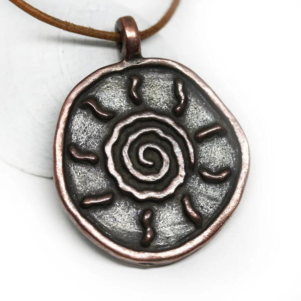 Antique copper sun pendant Double sided
