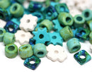 Green Blue white ceramic beads mix