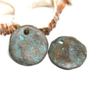 18mm Cornflake Green patina ound greek charms 2Pc