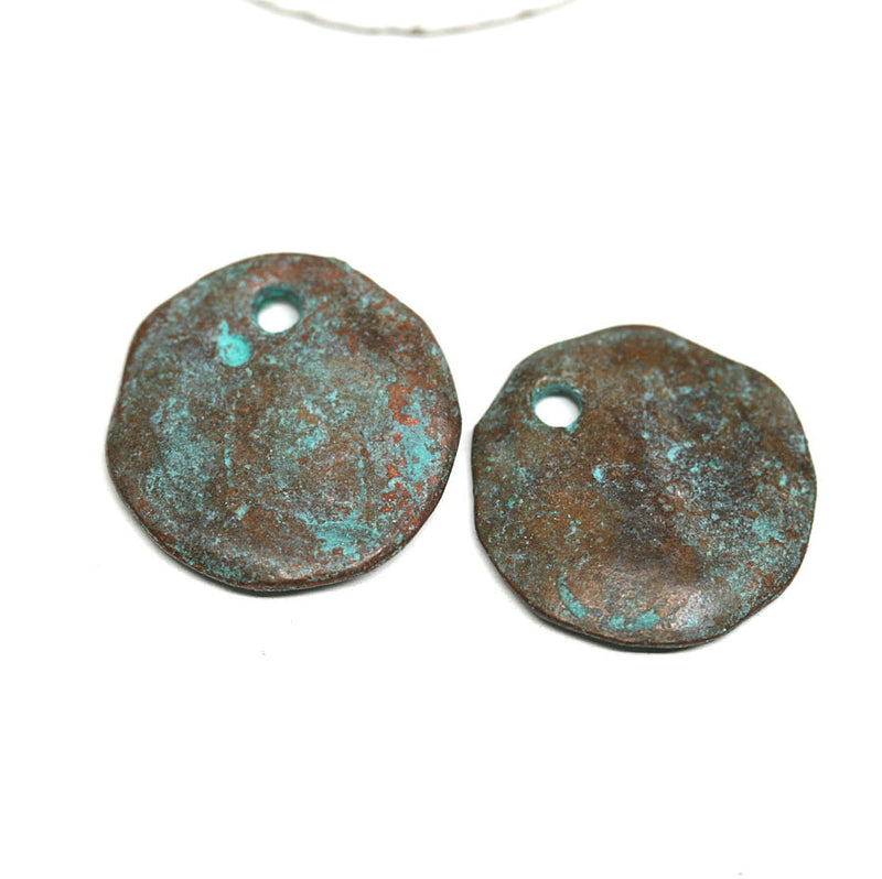 18mm Cornflake Green patina ound greek charms 2Pc