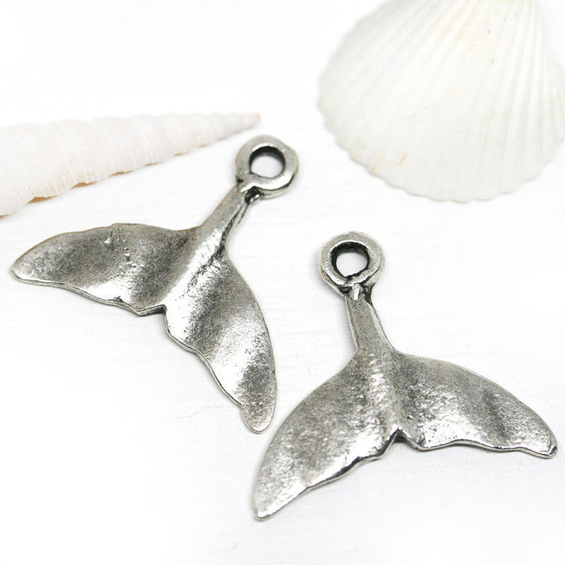 4pc Antique silver Whale tail charms
