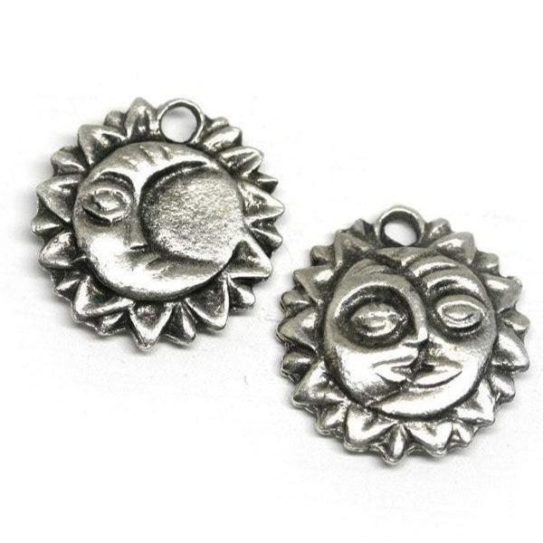 2pc Sun and Crescent Moon zodiac charms Antique silver