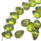 6x9mm Picasso green teardrop beads Czech glass 30pc