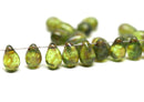 6x9mm Picasso green teardrop beads Czech glass 30pc