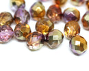 10mm Gold Purple czech glass beads fire polished - 10pc