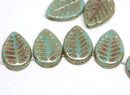 12x16mm Turquoise glass leaf beads Side drilled Picasso Travertin - 6pc
