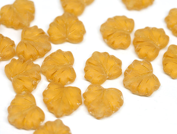 11x13mm Matte yellow czech glass leaf beads Maple leaves - 10Pc