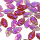 10x6mm Red pink small leaf beads Mixed pink red color Czech glass - 40Pc