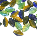 10x6mm Yellow Green small leaf beads Mixed color Blue Green - 40Pc