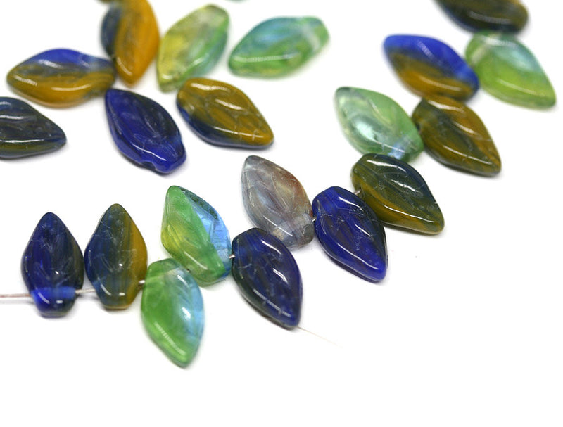 10x6mm Yellow Green small leaf beads Mixed color Blue Green - 40Pc