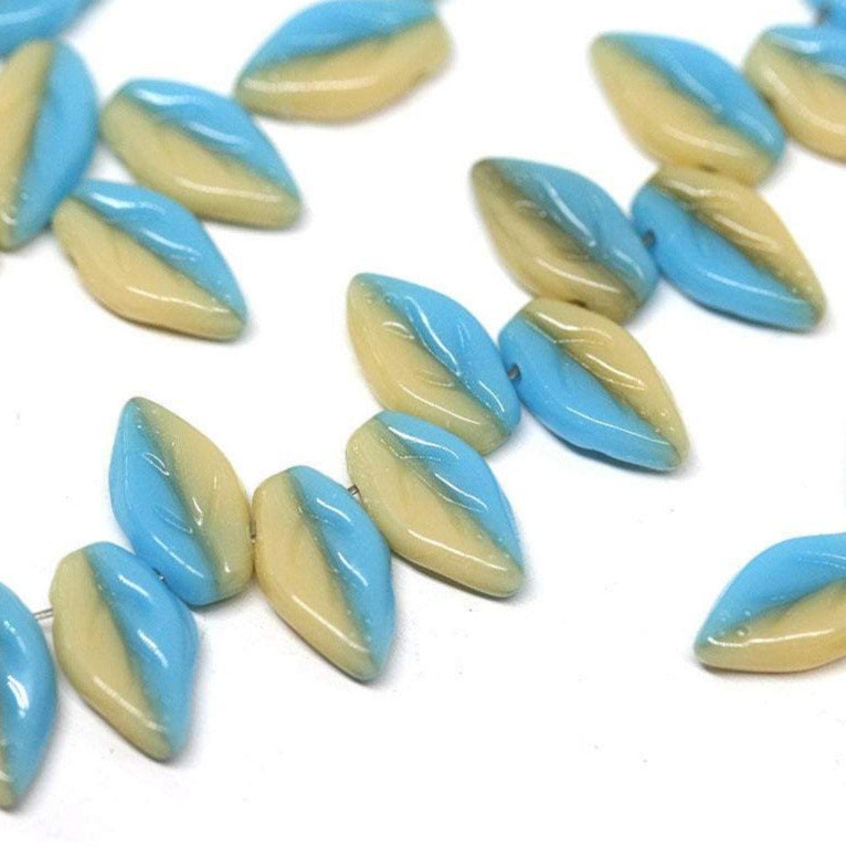 10x6mm Blue Beige small leaf glass beads - 40Pc