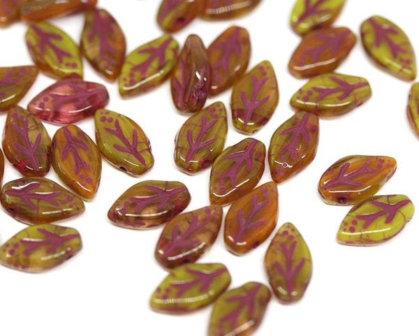 10x6mm Yellow Orange small leaf beads Mixed color - 40Pc