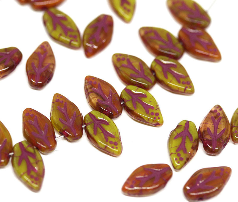 10x6mm Yellow Orange small leaf beads Mixed color - 40Pc