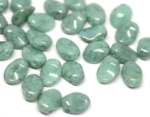 30Pc Green petal drop beads Czech glass flower petal beads - 6x8mm