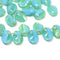 30Pc Blue Green petal drop Czech glass beads top drilled - 6x8mm