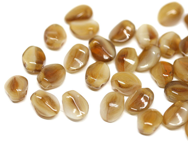 30Pc Brown petal drop Czech glass beads  Mixed Beige Brown flower - 6x8mm
