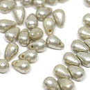 4x6mm Pale Yellow small drops Silver wash czech glass - 50Pc