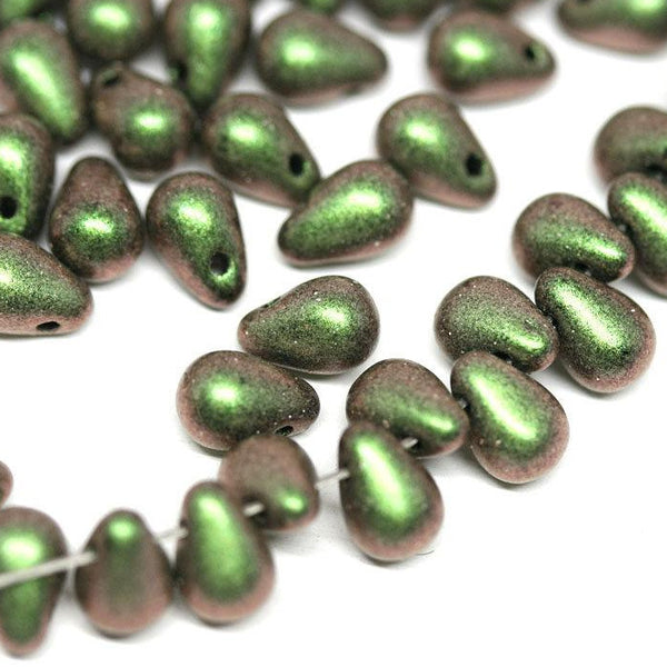 4x6mm Metallic green glass drops Green Pink - 50Pc