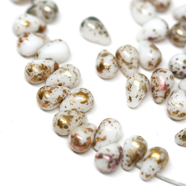 4x6mm White Gold small drops Golden wash czech glass - 50Pc