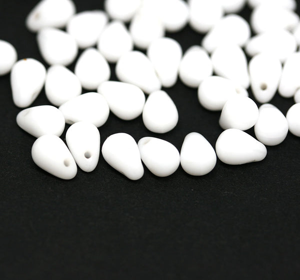4x6mm Opaque White small drops Czech glass teardrops - 50Pc