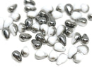 4x6mm White small drops Dark Silver luster czech glass teardrops - 50Pc