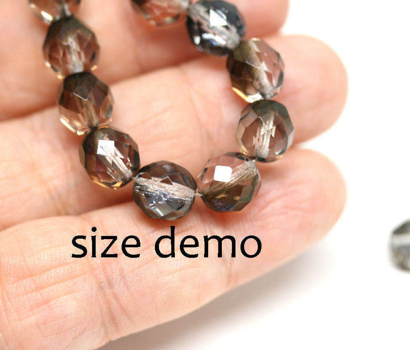8mm Black glass beads Gold Silver coating fire polished beads - 15pc