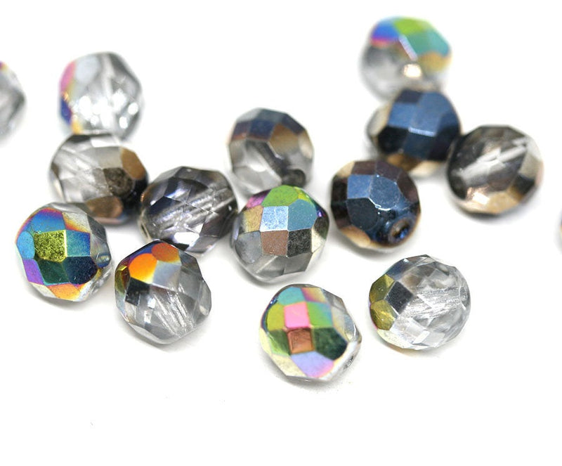 8mm Crystal Clear AB finish glass Vitrail czech fire polished faceted beads - 15pc
