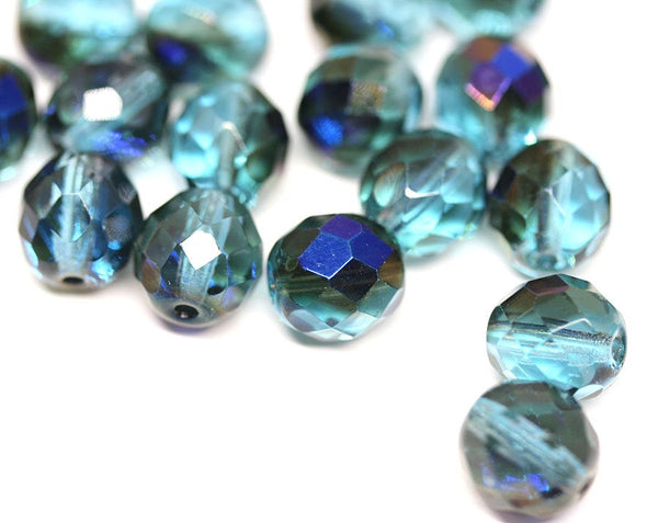 10mm Dark Blue round czech glass fire polished ball beads - 10Pc