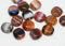 10x9mm Red Orange brown mixed color flat oval Czech beads - 15Pc