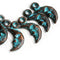 6pc Crescent moon charms 15mm, green patina