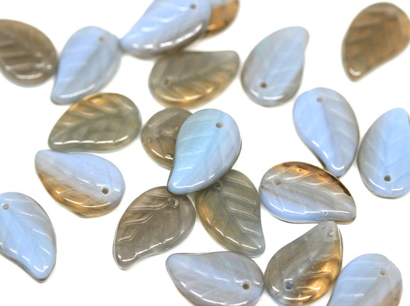 14x9mm Blue brown Czech glass leaves, Two tone mixed color - 20pc