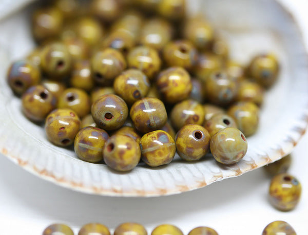 4mm Picasso Yellow Czech glass beads round druk spacers - about 80pc