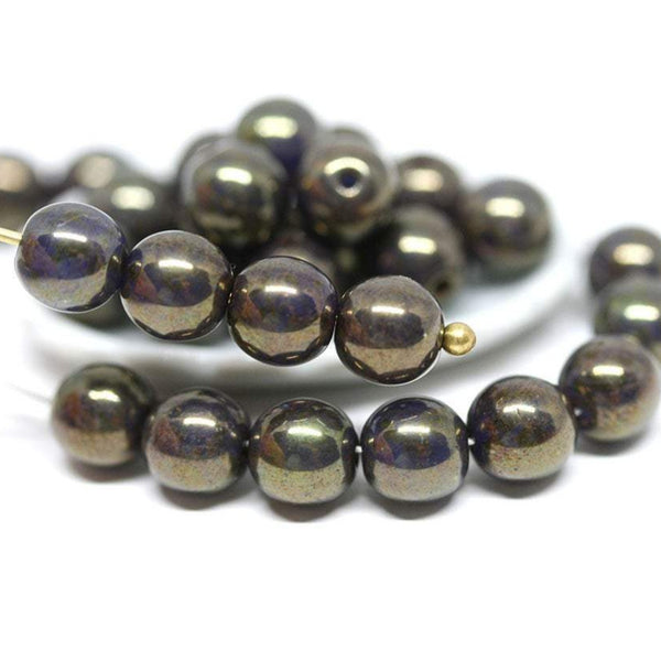 6mm druk Czech glass beads Metallic dark green round spacers - 30Pc