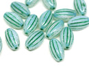 14x8mm Opal Green oval сarved Large czech glass green barrel beads 8Pc