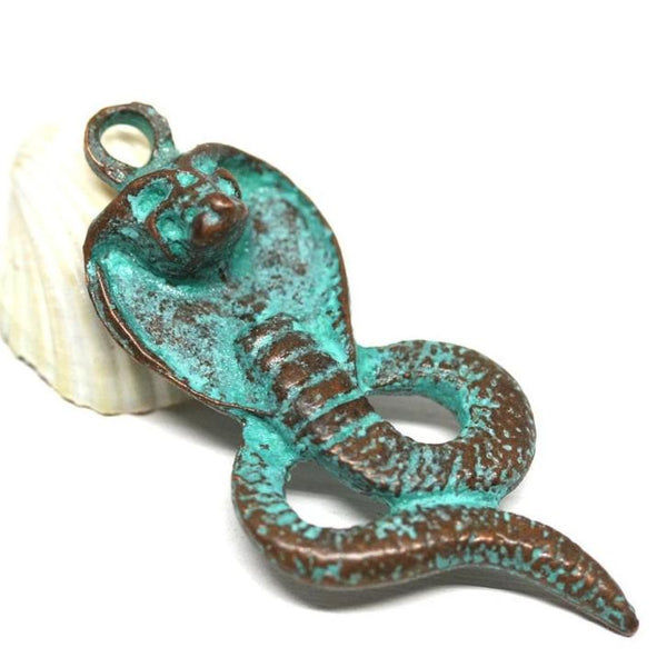 Copper Snake pendant Green patina