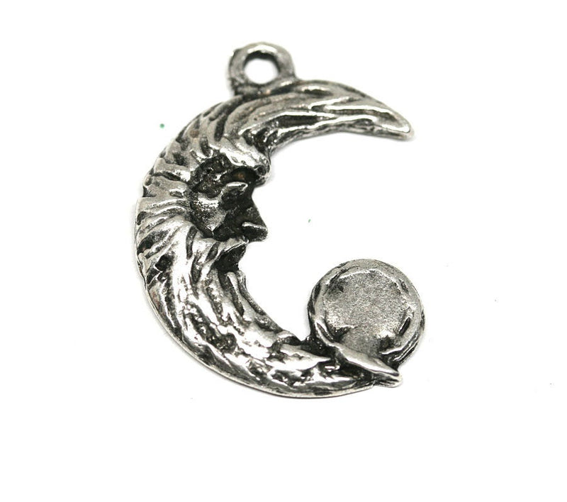 2pc Half moon antique silver Crescent moon pendant bead