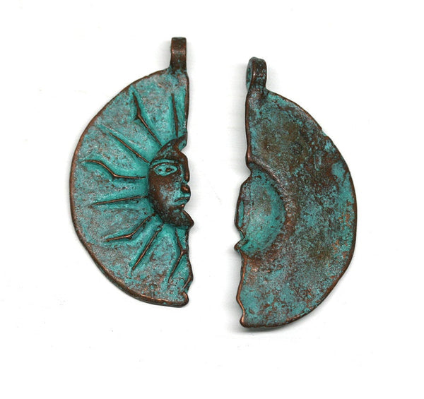 Green patina copper Half of a Sun pendant