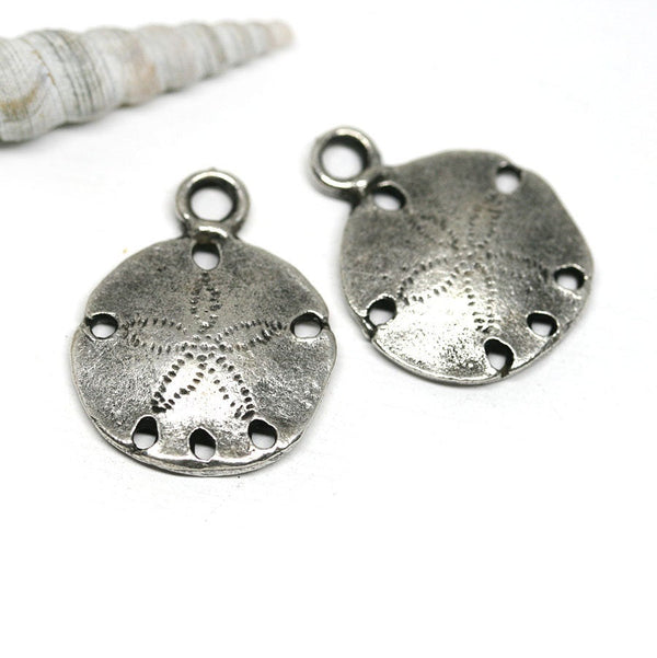 4pc Antique silver Sand dollar beach charms