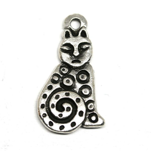 Antique Silver cat pendant bead Double sided